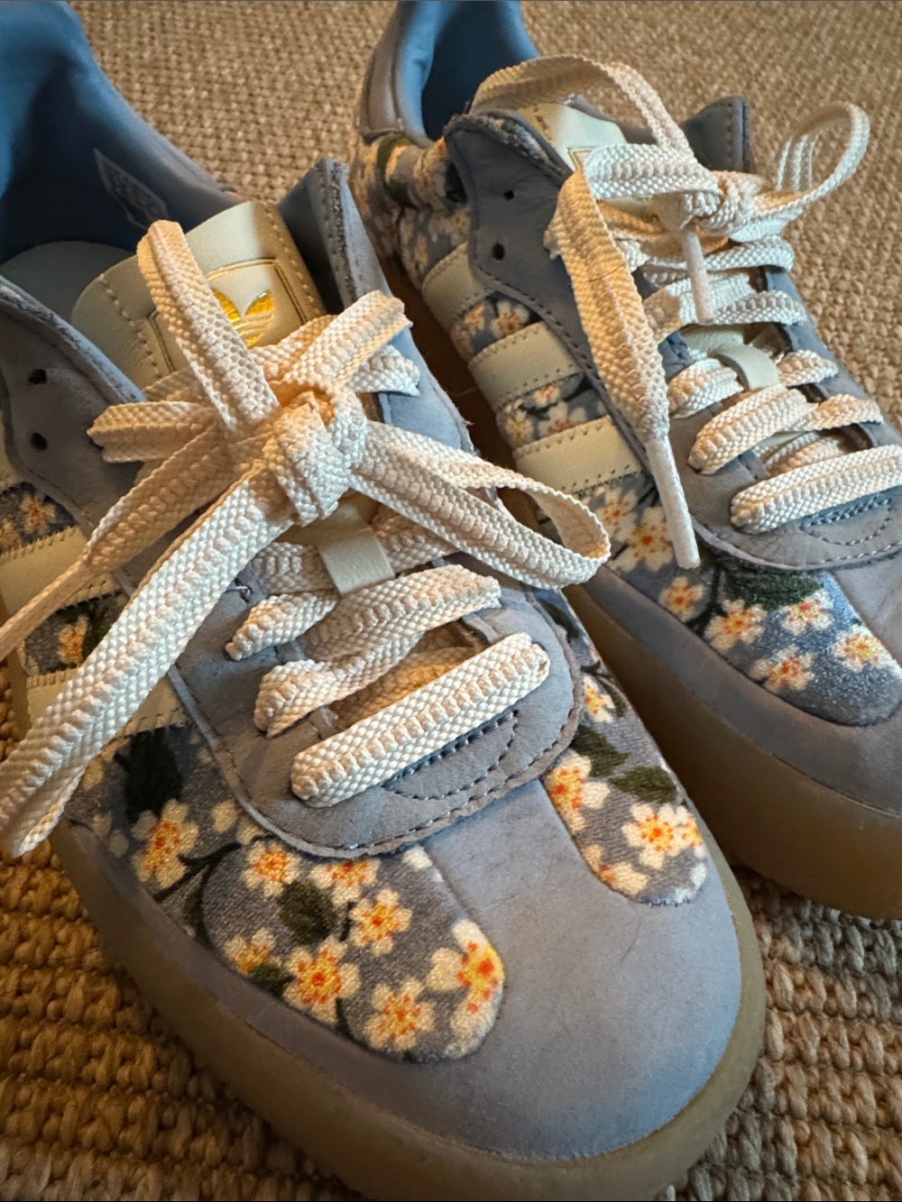 adidas x Liberty London Baby Blue and Cream Floral Velour and Suede Sambaes - Picture 9 of 9